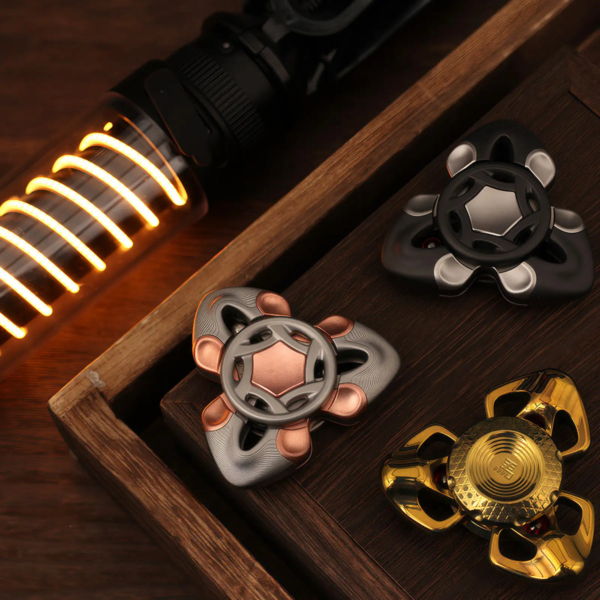 Snake pattern metal fidget spinner with decorative inlay for EDC play view 3