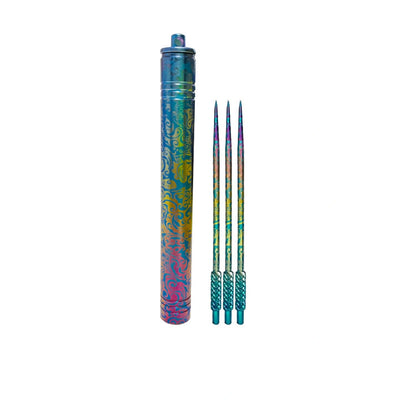 Patterned Titanium Toothpick & Ear Pick: arabesque case with three toothpicks (gallery view 13).