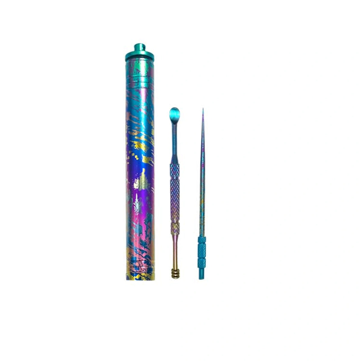 Patterned Titanium Toothpick & Ear Pick: splatter case toothpick and ear pick configuration (gallery view 15).