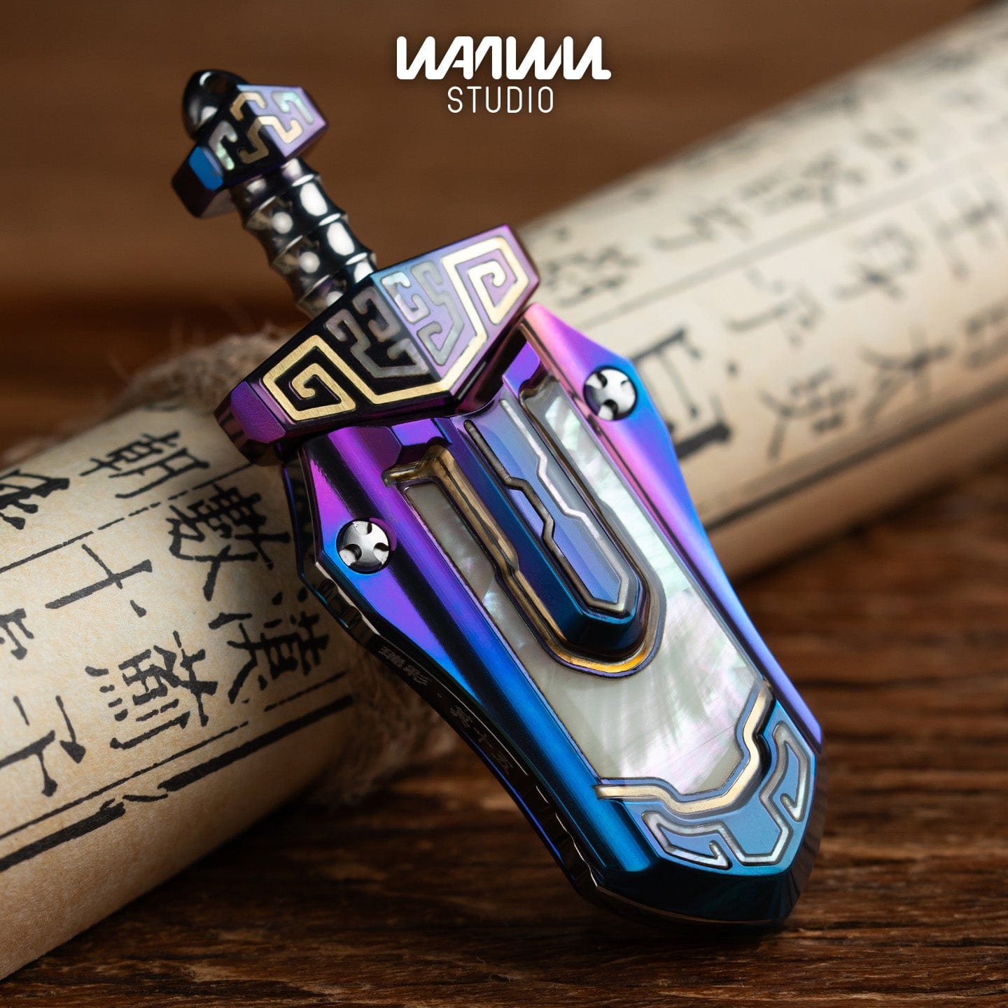 Fidget Slider EDC – WANWU Taia Sword | Zirconium Titanium Bronze PEI Push Slider
