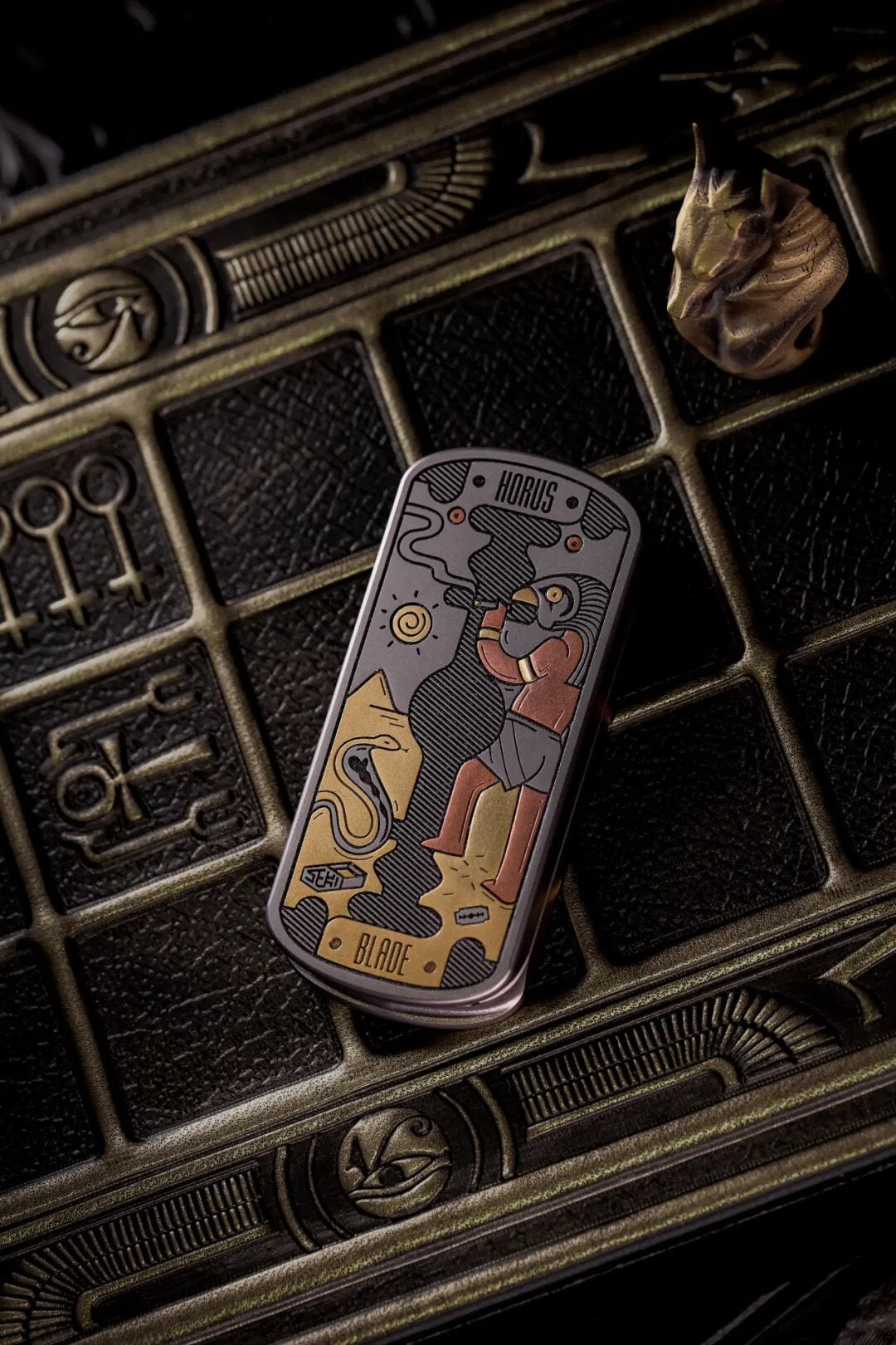 SEKI × OneBean Pharaoh's Persistence Mechanical Fidget Slider with Egyptian Artwork — Pharaoh Artwork — Blade 1.1