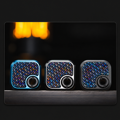Wave patterned-zirconium inlay finish comparison, including the selected ice-blue body; one selected slider supplied