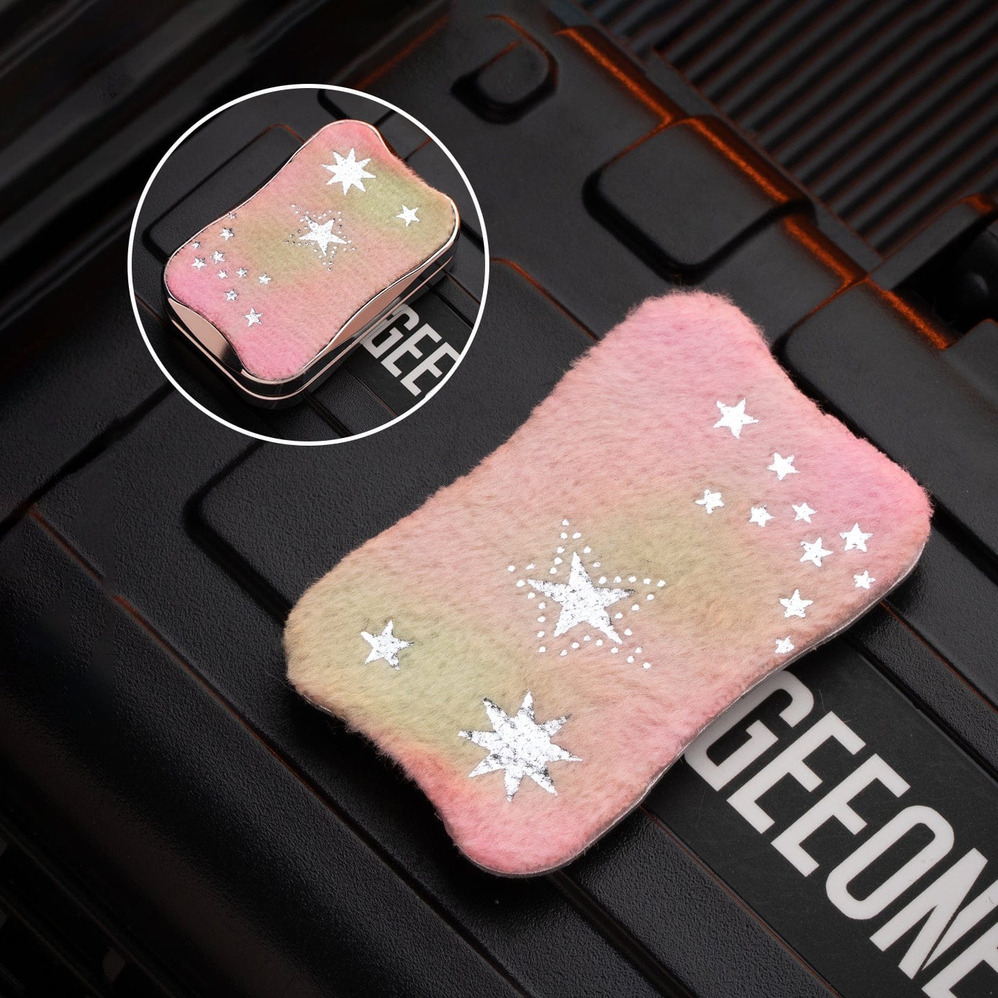 EDC Slider – Peacock Aura Sand | Stainless Steel Titanium Zirconium Sand Push Slider